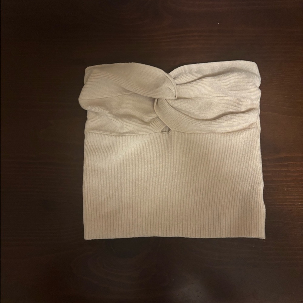 Amazon Cream Ribbed Twist Tube Top
